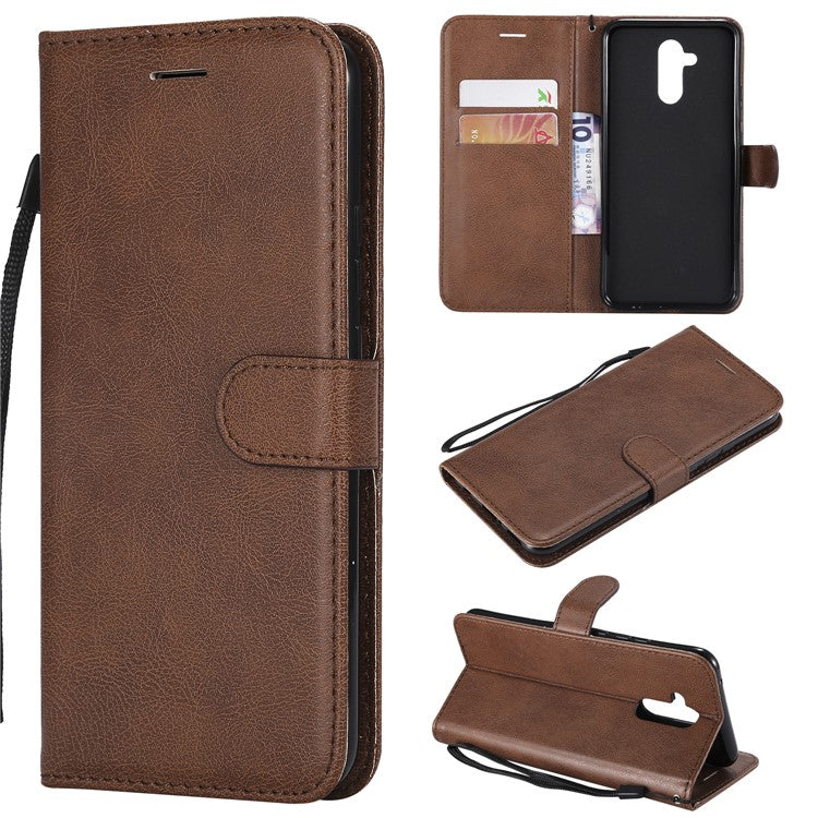 KT Leather Series-2 Wallet Leather Stand  Mobile Cover for Huawei Mate 20 Lite / Maimang 7 with Strap - Brown