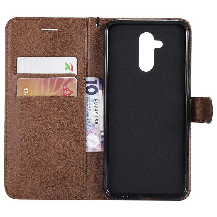 KT Leather Series-2 Wallet Leather Stand  Mobile Cover for Huawei Mate 20 Lite / Maimang 7 with Strap - Brown