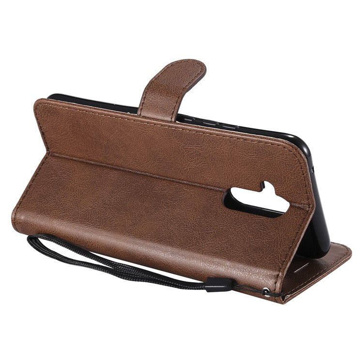 KT Leather Series-2 Wallet Leather Stand  Mobile Cover for Huawei Mate 20 Lite / Maimang 7 with Strap - Brown