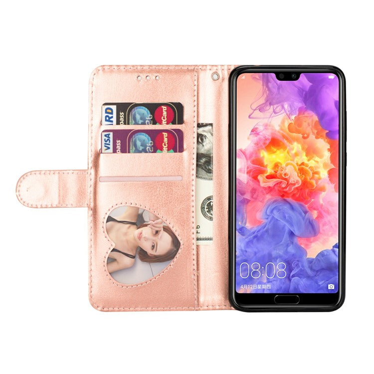 Flash Powder Zippered Stand Leather Wallet Casing with Strap for Huawei P20 Pro - Rose Gold