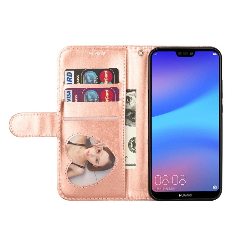 Flash Powder Zippered Stand Leather Wallet Casing with Strap for Huawei P20 Lite / Nova 3e (China) - Rose Gold