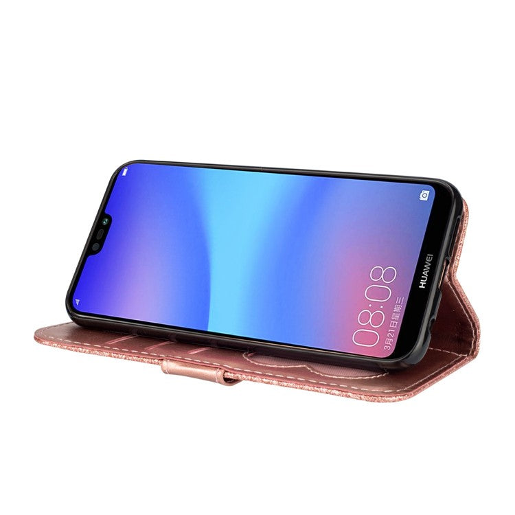 Flash Powder Zippered Stand Leather Wallet Casing with Strap for Huawei P20 Lite / Nova 3e (China) - Rose Gold