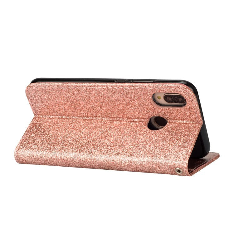 Flash Powder Zippered Stand Leather Wallet Casing with Strap for Huawei P20 Lite / Nova 3e (China) - Rose Gold