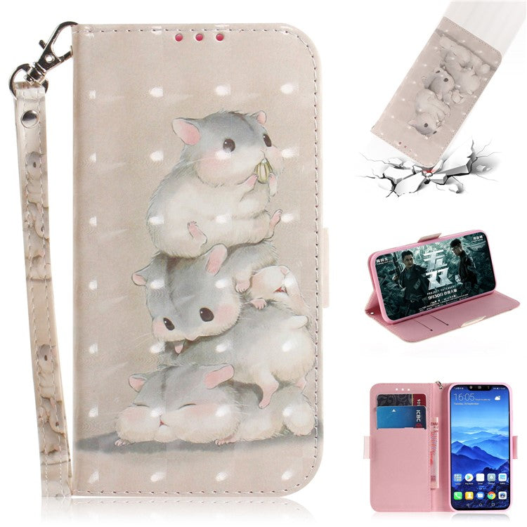 Light Spot Decor Patterned Wallet Stand PU Leather Cell Phone Case for Huawei Mate 20 Lite - Hamsters