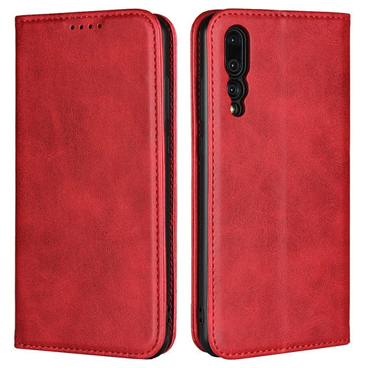 Auto-absorbed Leather Wallet Mobile Phone Cover for Huawei P20 Pro Strong Magnet Phone Case - Red