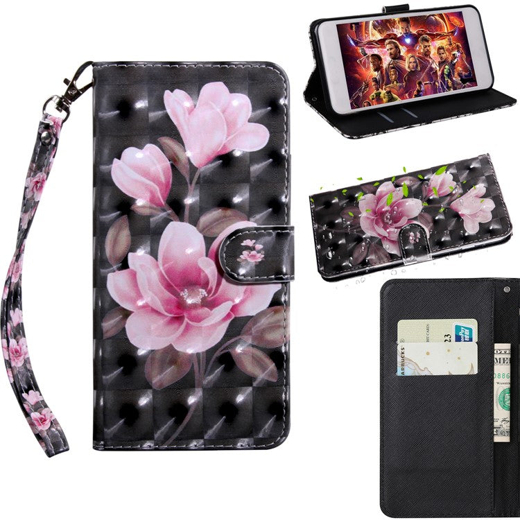 Patterned  Protective Leather Mobile Shell for Huawei Y5 (2018)/Y5 Prime (2018)/Honor 7s/Play 7 - Pink Flower