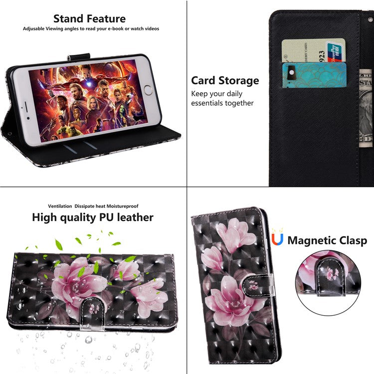 Patterned  Protective Leather Mobile Shell for Huawei Y5 (2018)/Y5 Prime (2018)/Honor 7s/Play 7 - Pink Flower
