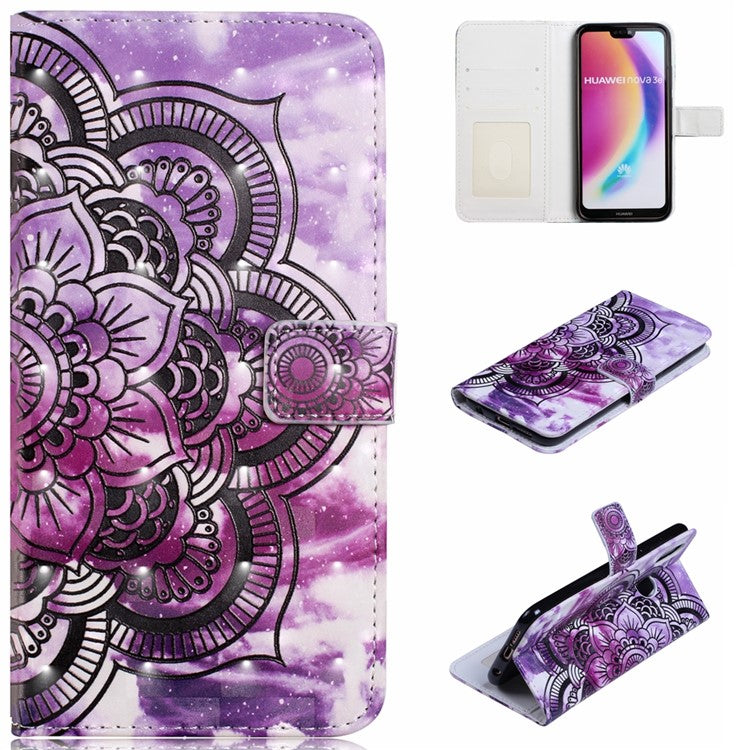 Embossing Pattern PU Leather Protective Flip Case for Huawei P20 Lite / Nova 3e (China) - Purple Flower