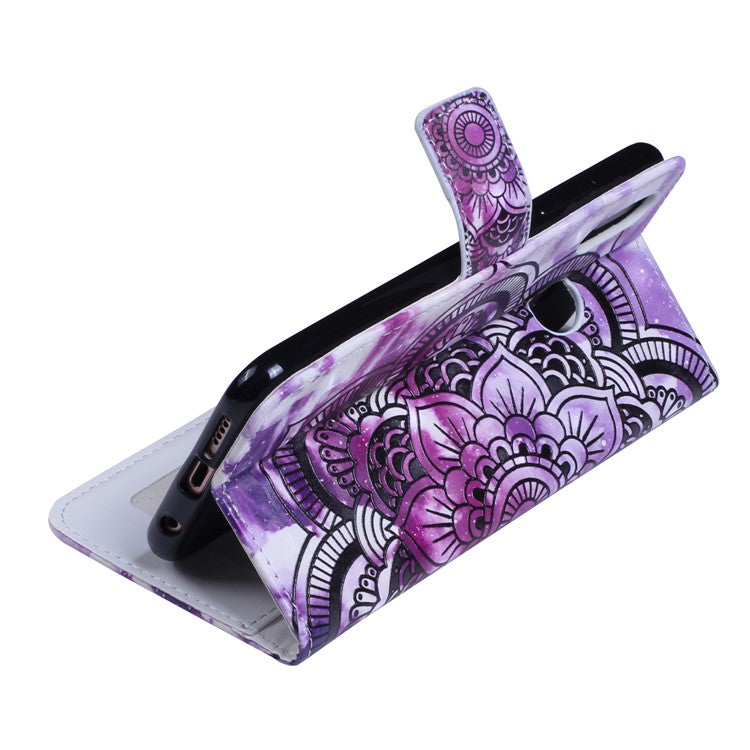 Embossing Pattern PU Leather Protective Flip Case for Huawei P20 Lite / Nova 3e (China) - Purple Flower