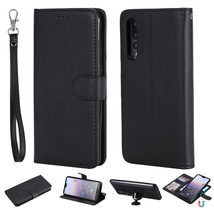 Magnetic KT Leather Series-3 Detachable 2-in-1 Wallet Leather Case for Huawei P20 Pro - Black