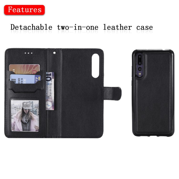 Magnetic KT Leather Series-3 Detachable 2-in-1 Wallet Leather Case for Huawei P20 Pro - Black