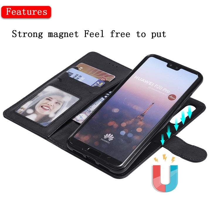 Magnetic KT Leather Series-3 Detachable 2-in-1 Wallet Leather Case for Huawei P20 Pro - Black