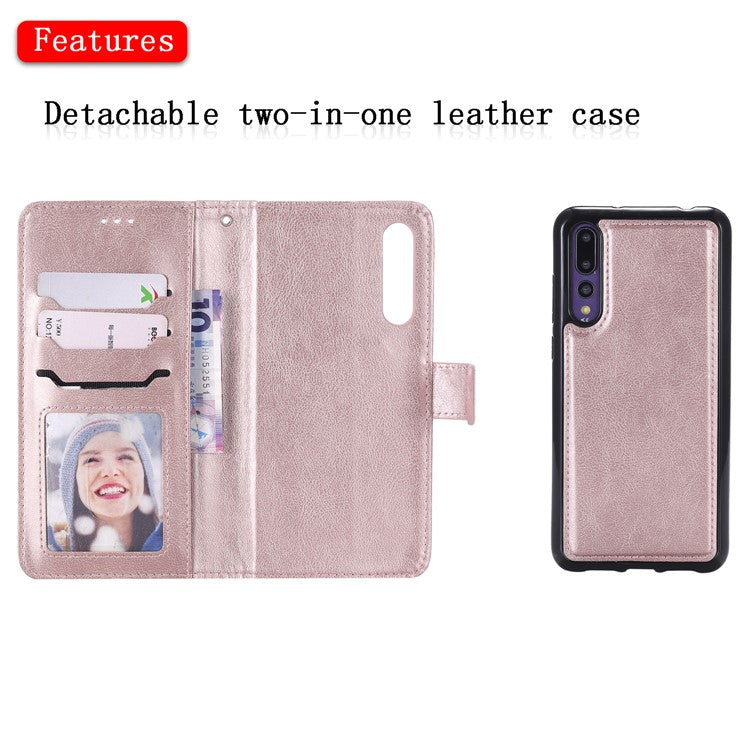 Magnetic KT Leather Series-3 Detachable 2-in-1 Wallet Leather Casing for Huawei P20 Pro - Rose Gold