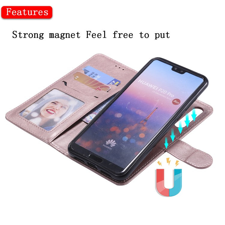 Magnetic KT Leather Series-3 Detachable 2-in-1 Wallet Leather Casing for Huawei P20 Pro - Rose Gold