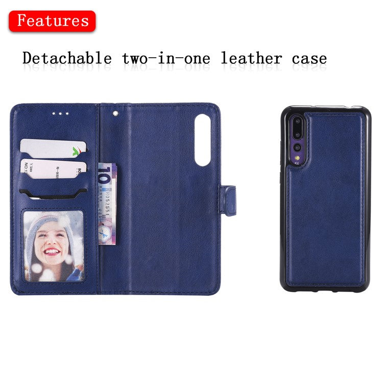 Magnetic KT Leather Series-3 Detachable 2-in-1 Stand Leather Mobile Cover for Huawei P20 Pro - Blue