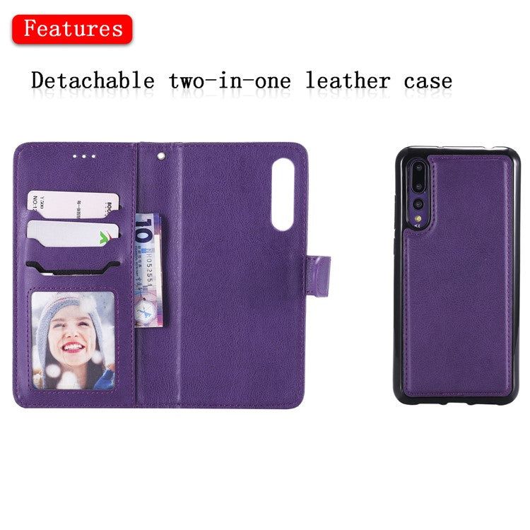 Magnetic KT Leather Series-3 Detachable 2-in-1 Stand Leather Phone Shell for Huawei P20 Pro - Purple