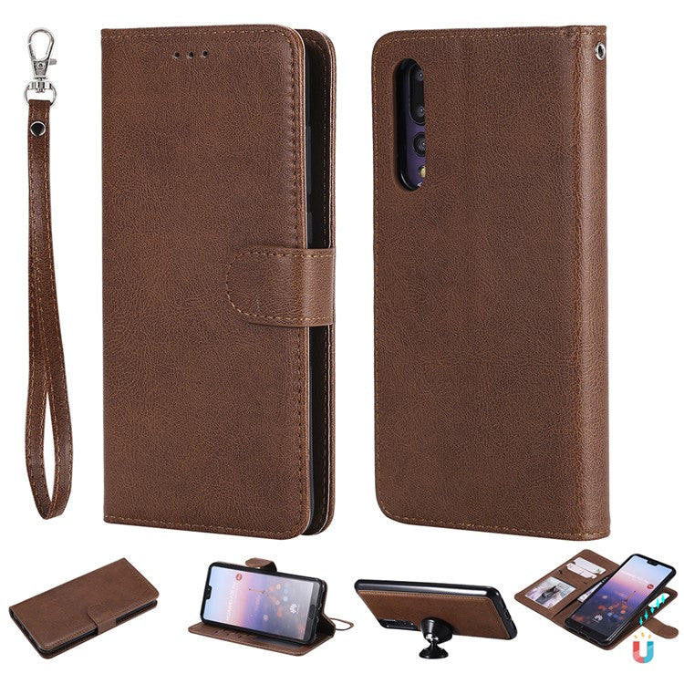 Magnetic KT Leather Series-3 Detachable 2-in-1 Wallet Leather Cell Phone Case for Huawei P20 Pro - Brown