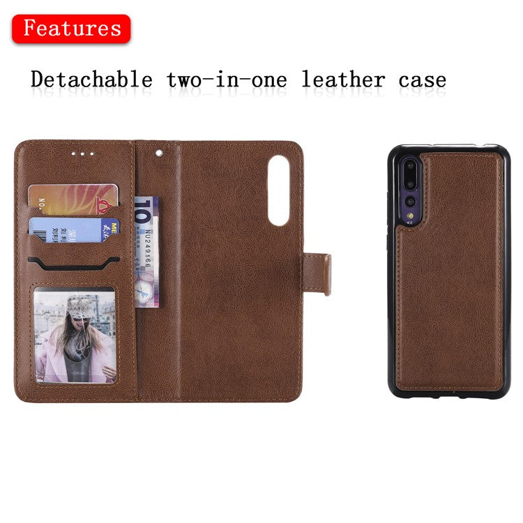 Magnetic KT Leather Series-3 Detachable 2-in-1 Wallet Leather Cell Phone Case for Huawei P20 Pro - Brown