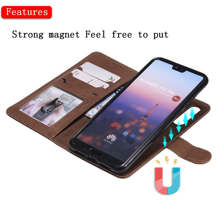 Magnetic KT Leather Series-3 Detachable 2-in-1 Wallet Leather Cell Phone Case for Huawei P20 Pro - Brown