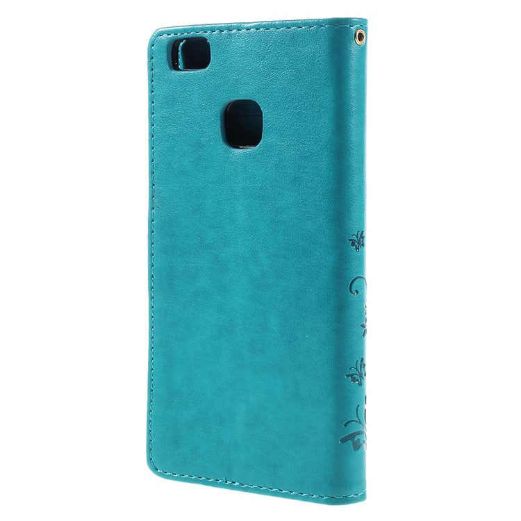 Butterfly Card Holder PU Leather Case for Huawei P9 Lite - Blue