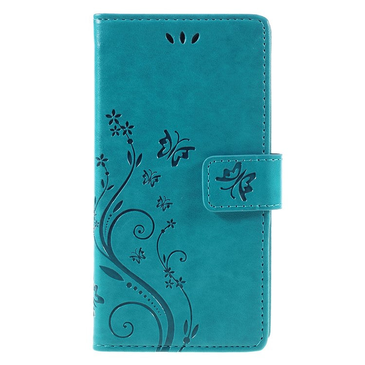 Butterfly Card Holder PU Leather Case for Huawei P9 Lite - Blue