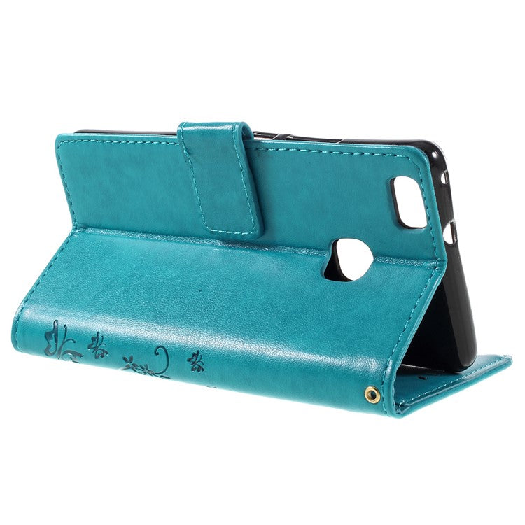 Butterfly Card Holder PU Leather Case for Huawei P9 Lite - Blue