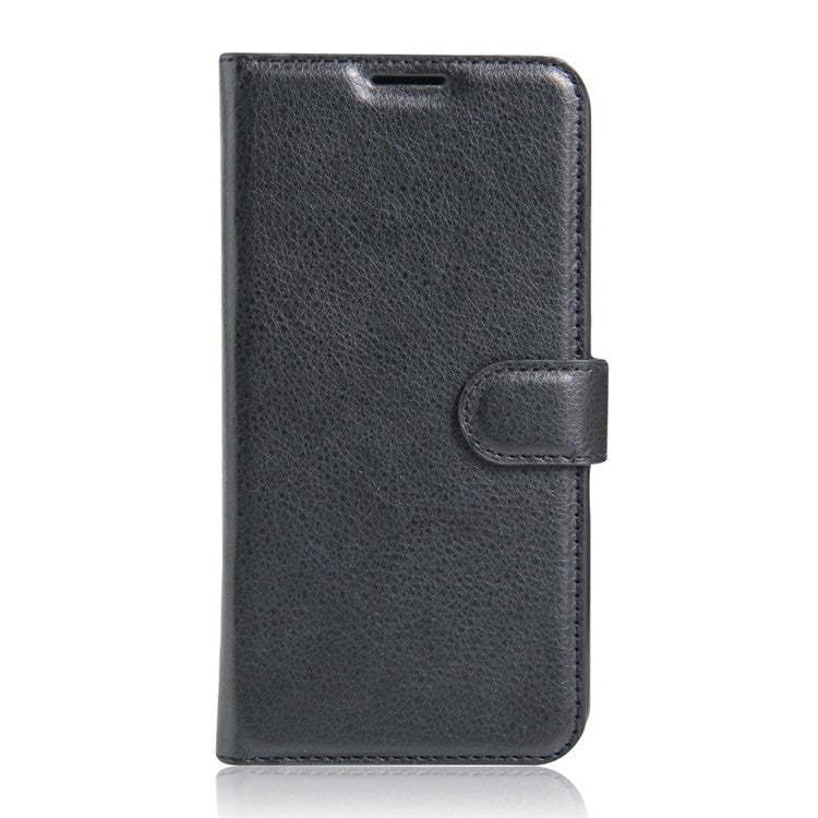 Litchi Grain Folio Flip Leather Wallet Case for Huawei P9 Lite - Black