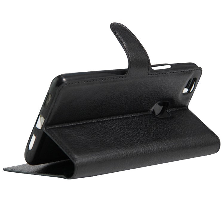 Litchi Grain Folio Flip Leather Wallet Case for Huawei P9 Lite - Black