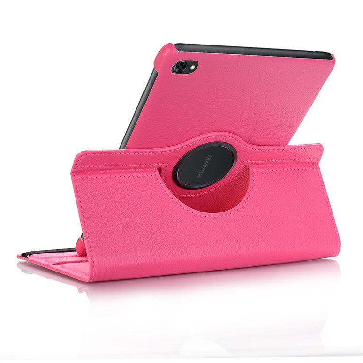 Litchi Skin Leather Tablet Cover Case with Rotating Stand for Huawei MediaPad M5 lite 10/C5 10 - Rose