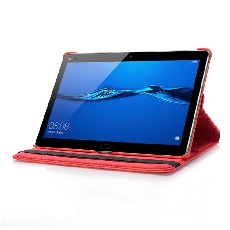 Litchi Skin Leather Tablet Cover Case with Rotating Stand for Huawei MediaPad M5 lite 10/C5 10 - Red