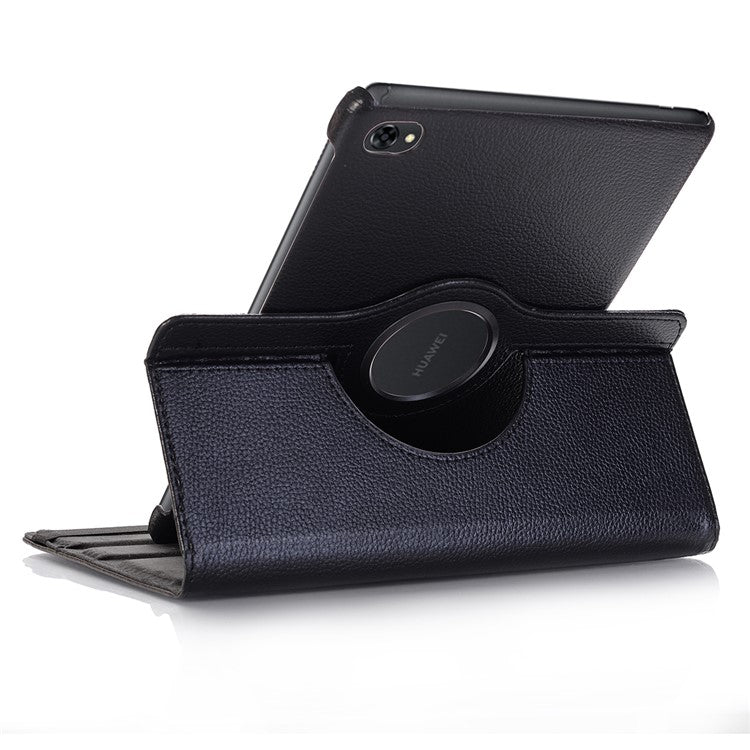 Litchi Skin Leather Tablet Cover Case with Rotating Stand for Huawei MediaPad M5 lite 10/C5 10 - Black