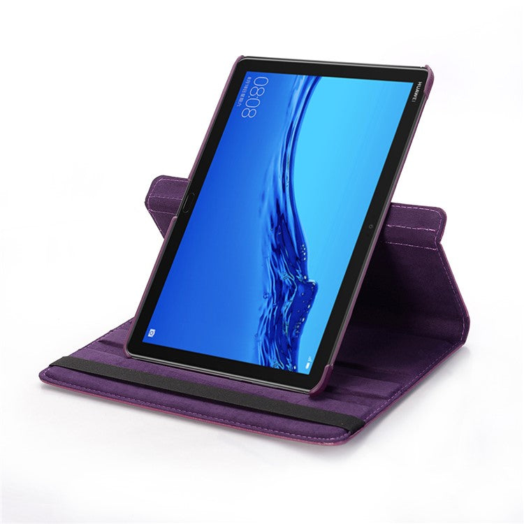 Litchi Skin Leather Tablet Cover Case with Rotating Stand for Huawei MediaPad M5 lite 10/C5 10 - Purple