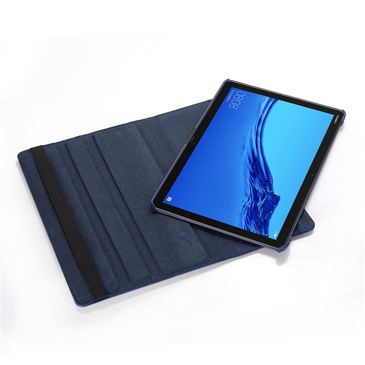Litchi Skin Leather Tablet Cover Case with Rotating Stand for Huawei MediaPad M5 lite 10/C5 10 - Dark Blue