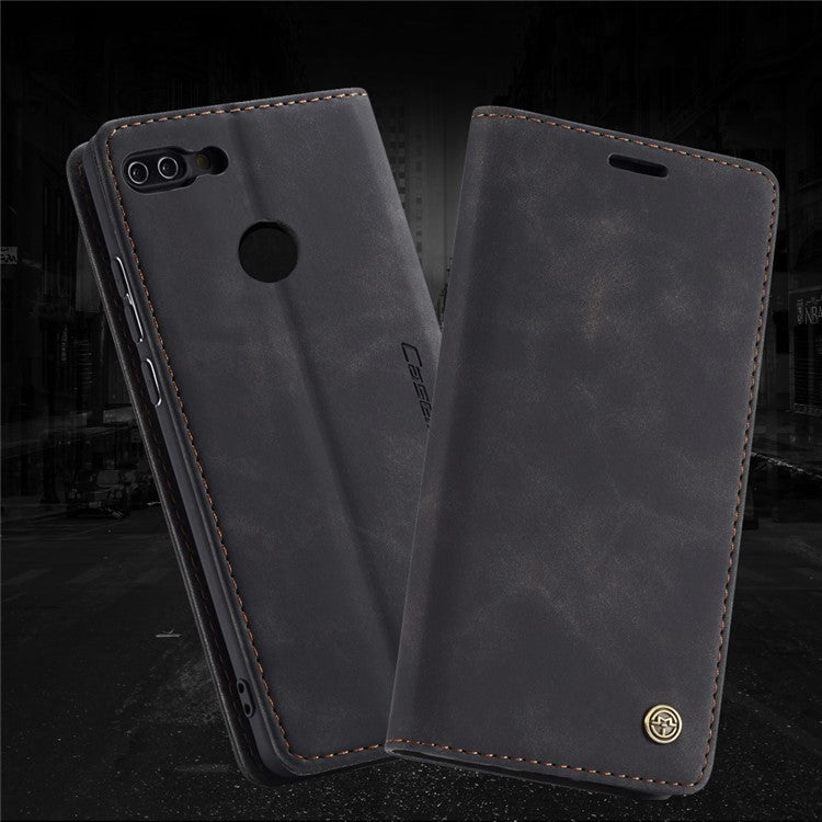 CASEME 013 Series Auto-absorbed PU Leather Wallet Stand Case for Huawei P Smart (2017) / Enjoy 7S - Black