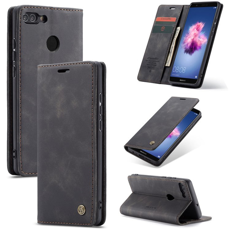 CASEME 013 Series Auto-absorbed PU Leather Wallet Stand Case for Huawei P Smart (2017) / Enjoy 7S - Black