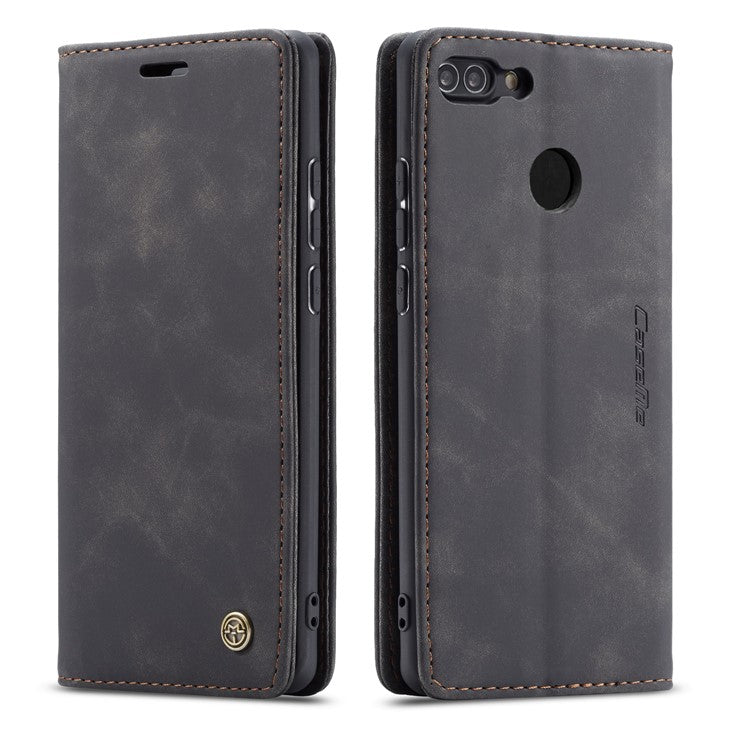 CASEME 013 Series Auto-absorbed PU Leather Wallet Stand Case for Huawei P Smart (2017) / Enjoy 7S - Black
