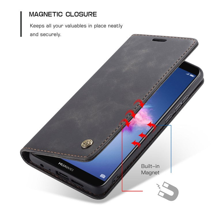 CASEME 013 Series Auto-absorbed PU Leather Wallet Stand Case for Huawei P Smart (2017) / Enjoy 7S - Black