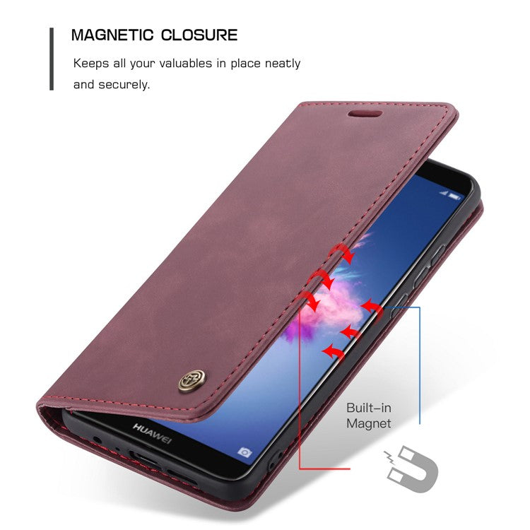 CASEME 013 Series Auto-absorbed PU Leather Wallet Stand Case for Huawei P Smart (2017) / Enjoy 7S - Red