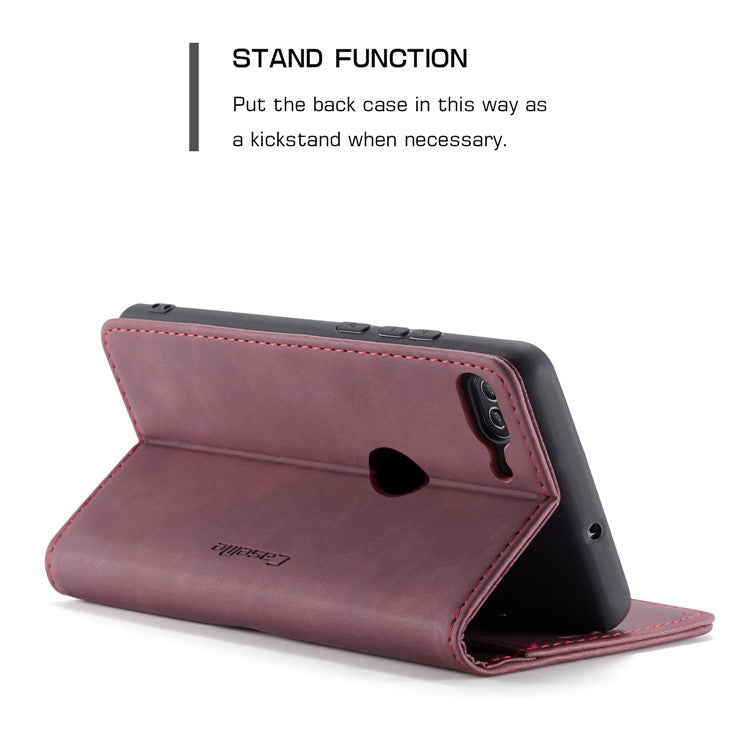 CASEME 013 Series Auto-absorbed PU Leather Wallet Stand Case for Huawei P Smart (2017) / Enjoy 7S - Red