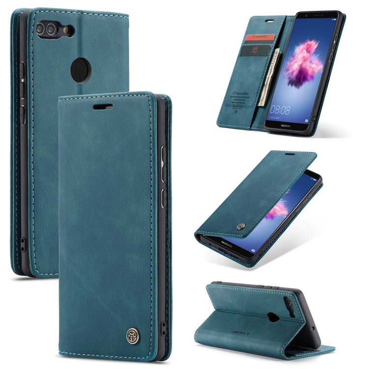 CASEME 013 Series Auto-absorbed PU Leather Wallet Stand Case for Huawei P Smart (2017) / Enjoy 7S - Blue