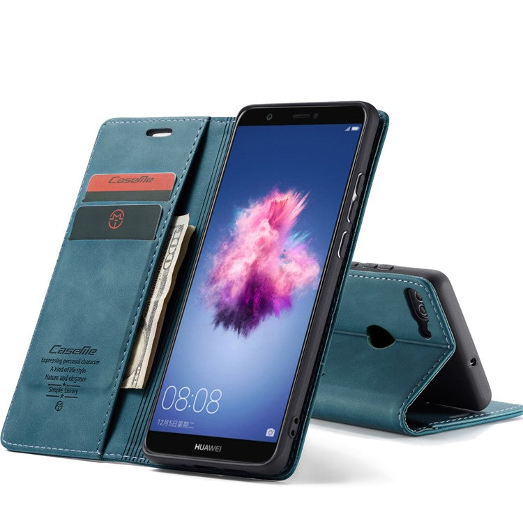 CASEME 013 Series Auto-absorbed PU Leather Wallet Stand Case for Huawei P Smart (2017) / Enjoy 7S - Blue