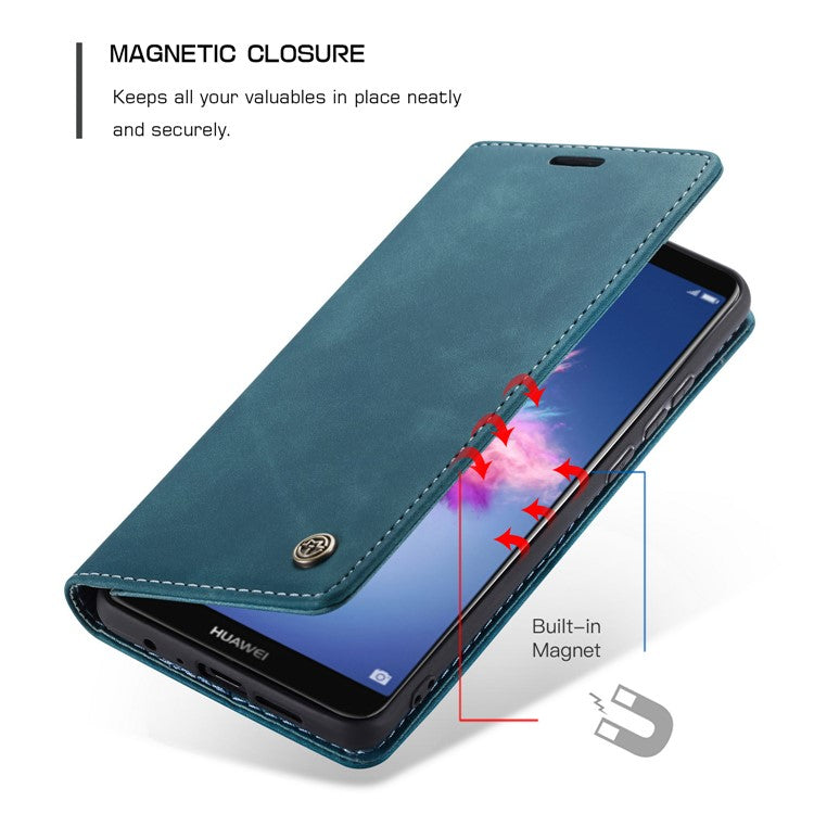 CASEME 013 Series Auto-absorbed PU Leather Wallet Stand Case for Huawei P Smart (2017) / Enjoy 7S - Blue