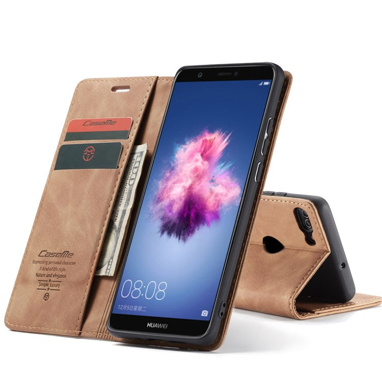 CASEME 013 Series Auto-absorbed PU Leather Wallet Stand Case for Huawei P Smart (2017) / Enjoy 7S - Light Brown