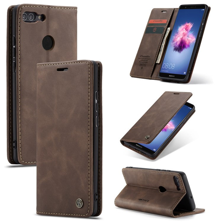 CASEME 013 Series Auto-absorbed PU Leather Wallet Stand Case for Huawei P Smart (2017) / Enjoy 7S - Dark Brown