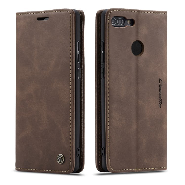 CASEME 013 Series Auto-absorbed PU Leather Wallet Stand Case for Huawei P Smart (2017) / Enjoy 7S - Dark Brown