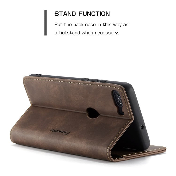 CASEME 013 Series Auto-absorbed PU Leather Wallet Stand Case for Huawei P Smart (2017) / Enjoy 7S - Dark Brown
