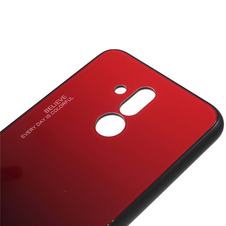 For Huawei Mate 20 Lite Gradient Color Glass + PC + TPU Hybrid Case - Red / Black