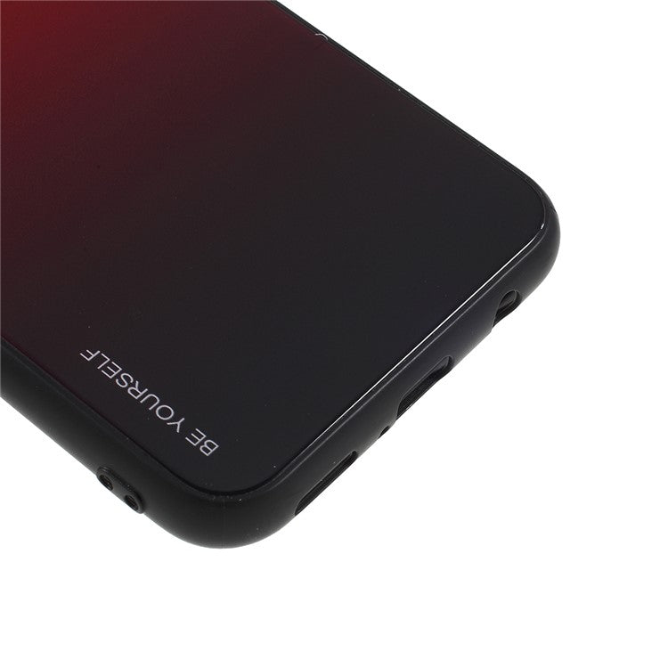 For Huawei Mate 20 Lite Gradient Color Glass + PC + TPU Hybrid Case - Red / Black