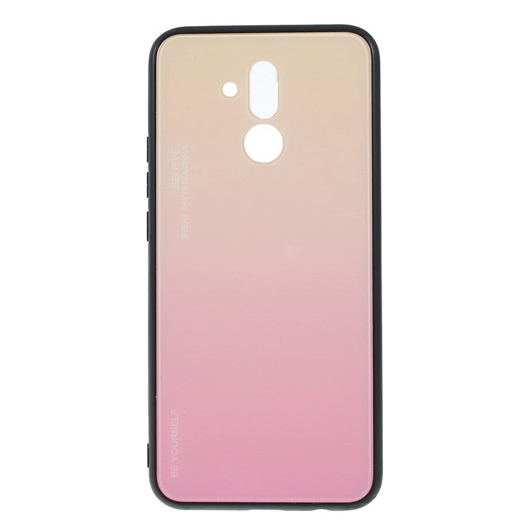 For Huawei Mate 20 Lite Gradient Color Glass + PC + TPU Hybrid Case - Gold / Pink
