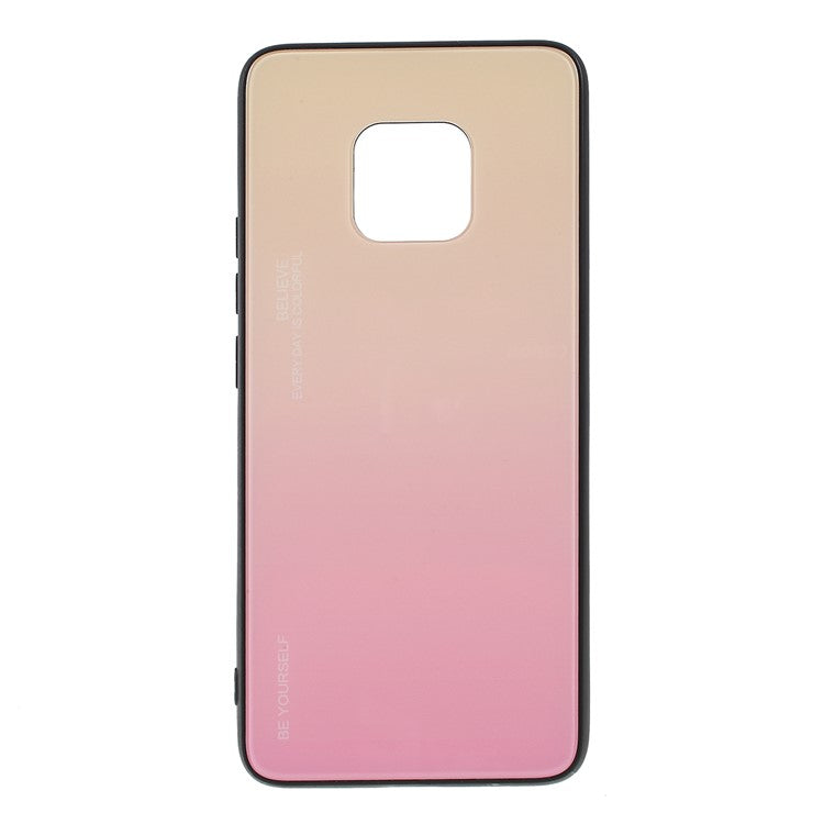 For Huawei Mate 20 Pro Gradient Color Glass + PC + TPU Hybrid Case - Gold / Pink